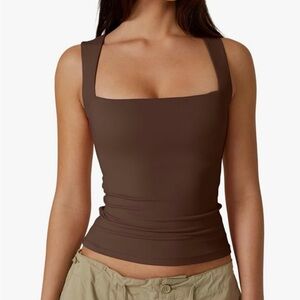 Brown square neck tank top